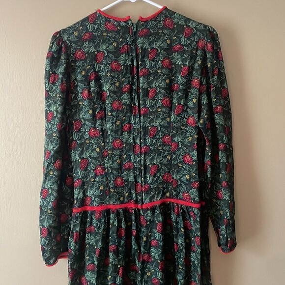 Tanner Women's Vintage 1980s Red & Green Floral Midi Dress Size 6 - Picture 4 of 10